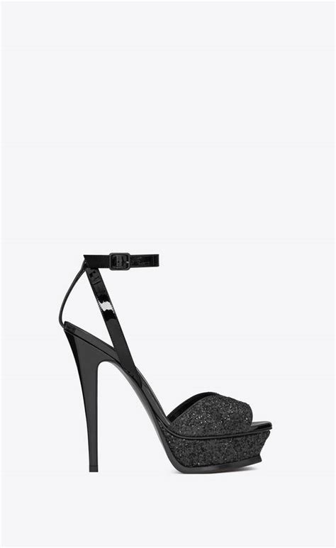 ysl tribute silver glitter|Tribute lips sandals in crystal glitter and patent leather .